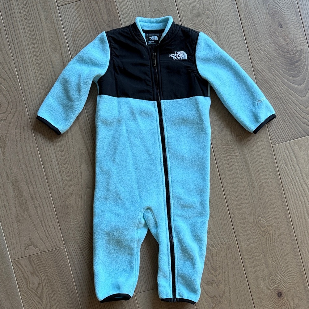 The North Face Kids One Piece  with mittens and booties - Black and Light Blue